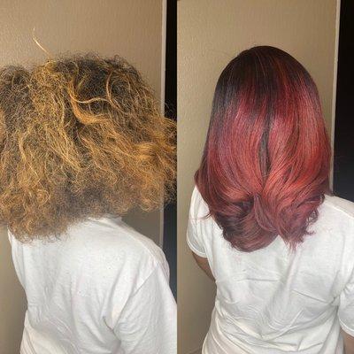 Silk press, color and  style (before and after )