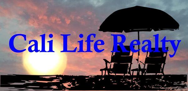 logo of cali life realty with sunset over beach in silhouette