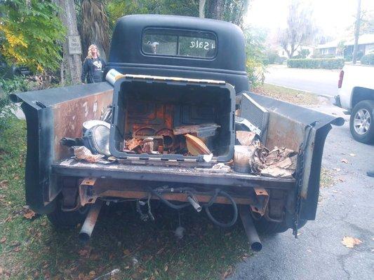 Customer who brought in a 1947 Chevy truck, getting it slammed on the ground airbags.