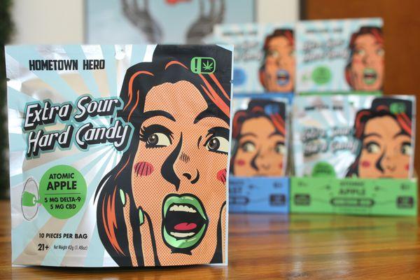 Hometown Hero THC Sour Candies. Hemp-derived.