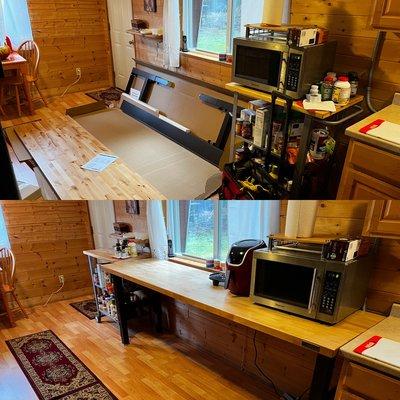 Building a new addition to her kitchen, movable counter/workbench assembled and installed in just the right spot