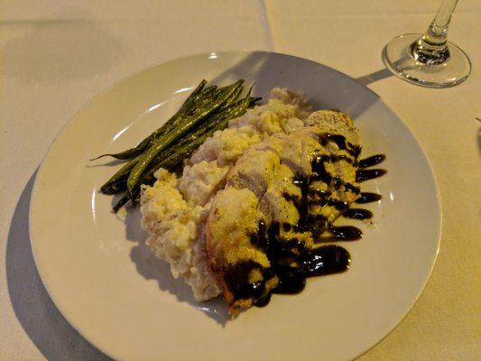 Roasted chicken with risotto and green beans (chicken was a little dry and needed more balsamic reduction)