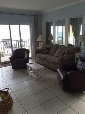 Sofa sleeper.  Living room overlooks the ocean.