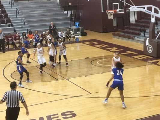 12/7/17. Thursday evening. Lady Yellowjackets Basketball (blue) vs. Centenary College Ladies (white). Gold Dome. Shreveport, Louisiana.