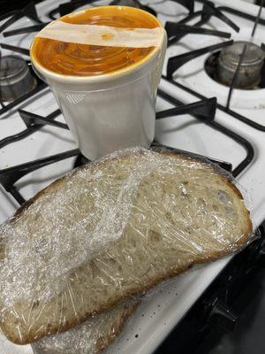 Tomato basil soup.  The bread and other condiments were not on the menu was included.