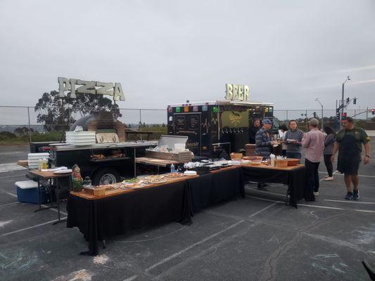 Our beer and pizza setup