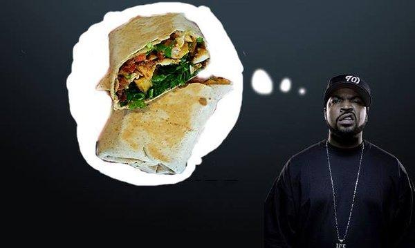 Gangsta Wrap. Smoked Chicken Breast, Jalapenos, Bacon, Roasted Red Pepper Hummus, Fresh Spinach on a Low Carb Wheat Tortilla