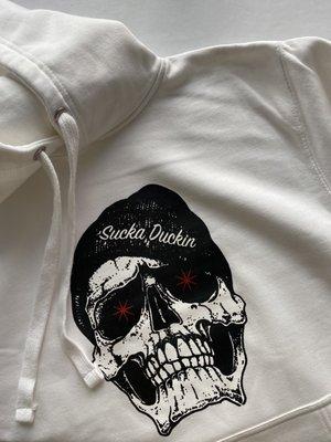 3 color screen print on hooded sweater