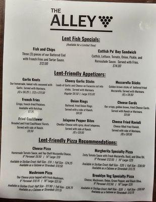 The Alley Lent Menu