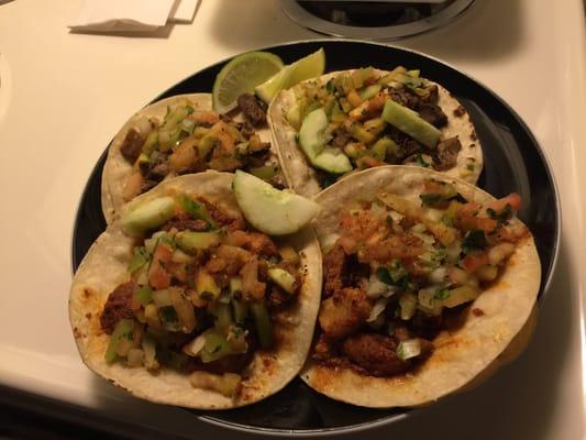 Taco night! Al pastor and carnitas.