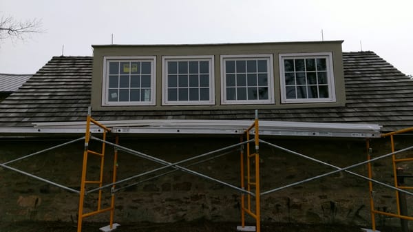 Blue Bell Farm Office  New Casement Windows  Trim casing w/ Back-Bead  New Entry Door   Hardiboard Siding w/copper flashing Azex facade