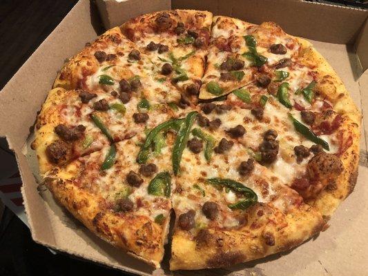 $6.99 medium beef and green pepper on hand-tossed crust