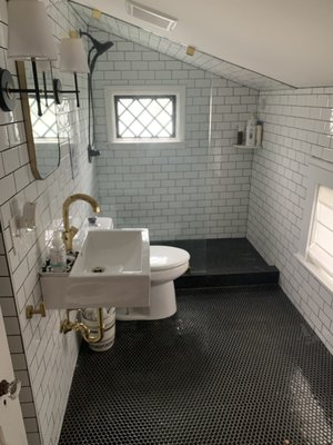 Tiling job- floors & walls. Designed bathroom remodel