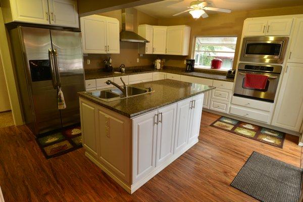 Kitchen has everything you need for your stay at the manzanita cabin.