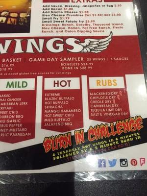 Hot Wing heat levels.