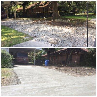 Tree removal excavation and new driveway installed