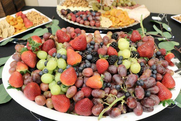 Cheese and fruit platters.