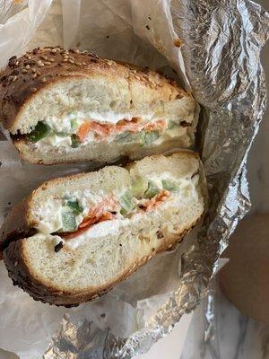 Veggie cream cheese bagel