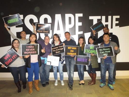 We, Team Bad Math, successfully escaped from The Apartment with an official time of 51:02! 1/14/2016.