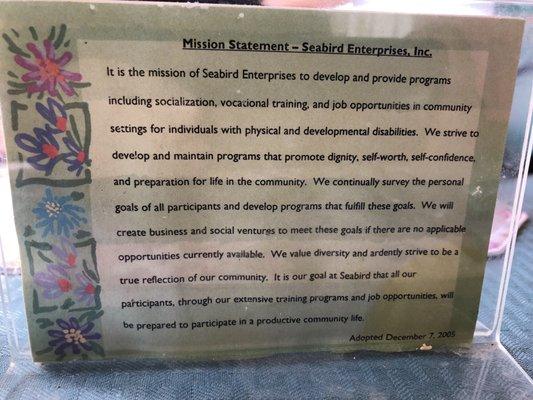 Seabird Enterprises Mission Statement