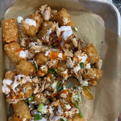 Buffalo Chicken Tots. Most potatoes with little chicken