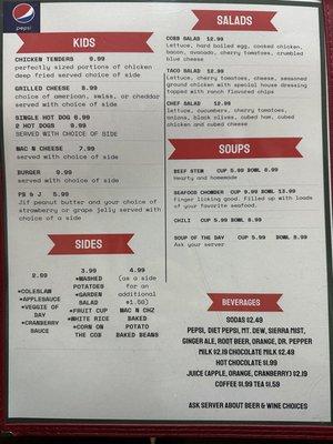 Dinner menu