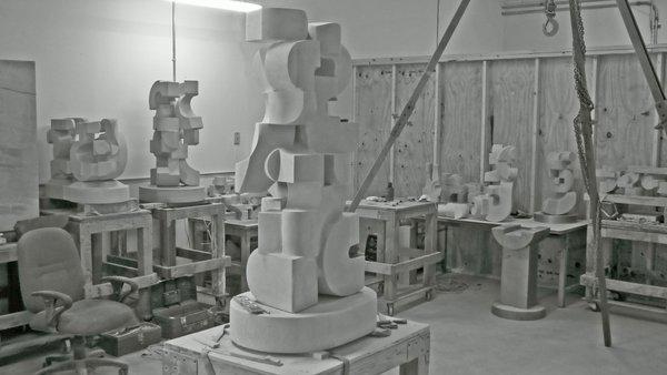 Jeff Metz Sculpture Studio, Modern, Abstract Stone and Steel Sculpture