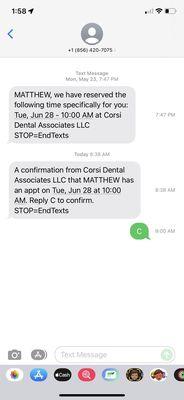 Immediately confirmed, at 9am. The first time I've ever been contacted by Corsi.