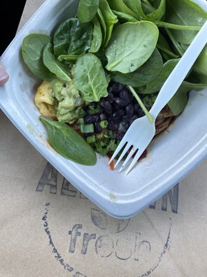 Not a great photo, but a delicious burrito breakfast bowl nonetheless!