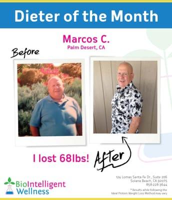 Marcos C. lost 68 pounds with BioIntelligent Wellness and Ideal Protein!