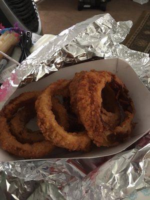 Large onion rings. Way over cooked.