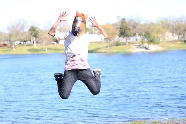 Jump in front of lake