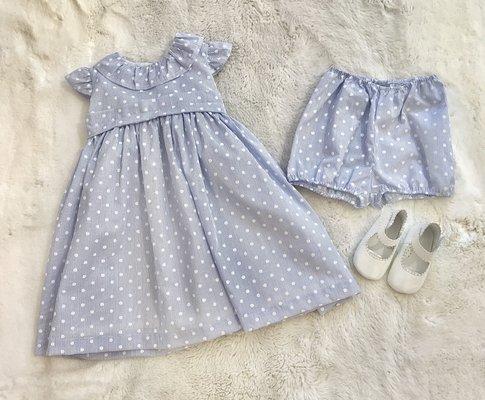 Two piece dress and diaper cover set, patent leather booties