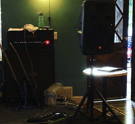 Gear at Main St. Brewery.  Yes I play that big amp.