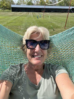 Sitting on the hammock upon arrival- chillaxing!