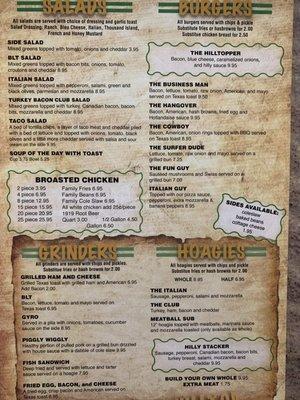 Back of menu