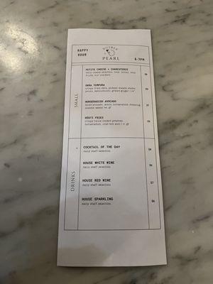 The happy hour menu