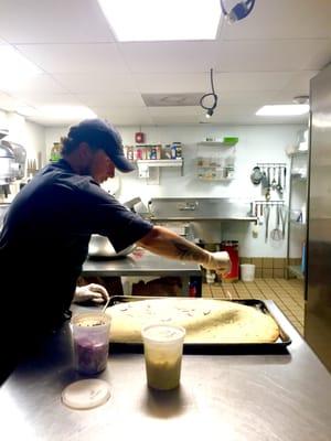 Making fresh focaccia bread!