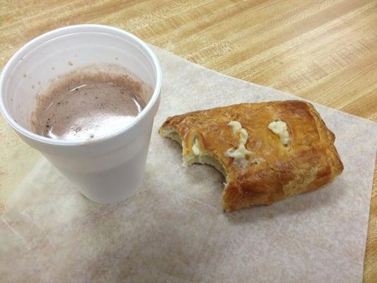 Cheese croissant and hot cocoa