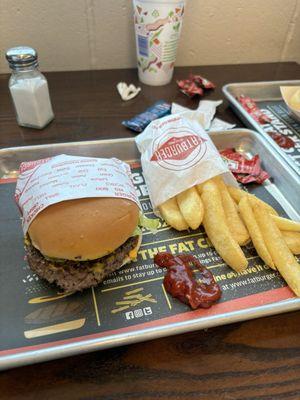 Single nest fat burger with fries