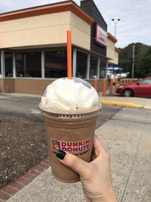 Toasted almond frozen coffee with mocha swirl