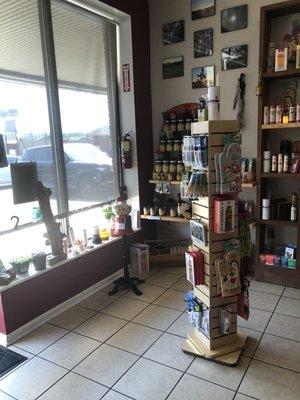 Shop area, incense, candles, oven mitts, etc.