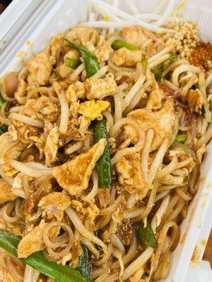 Chicken Pad Thai - has some heat - why?A little more over sauced.