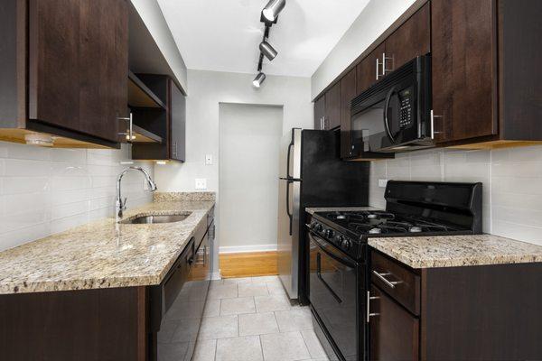 Granite countertops and stainless appliances