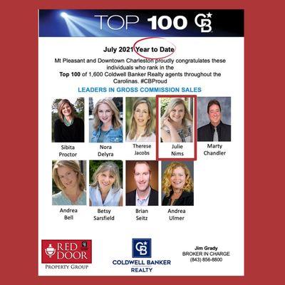 Celebrating being part of the Coldwell Banker Top 100 for sales Year-To-Date as of July 2021!