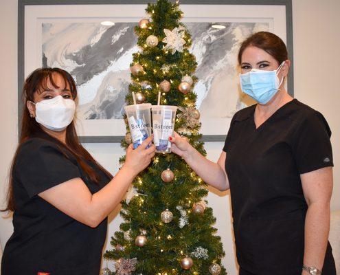 Cheers to the holidays and our fun "goody cups" where you'll receive your take-home hygiene products