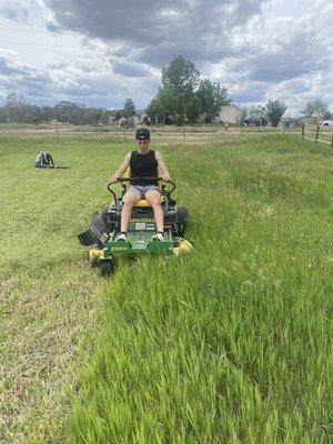 Mowing the pasture.