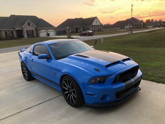 My sons Shelby Mustang GT 500 . I got his brakes pads ck'd . They were all good .