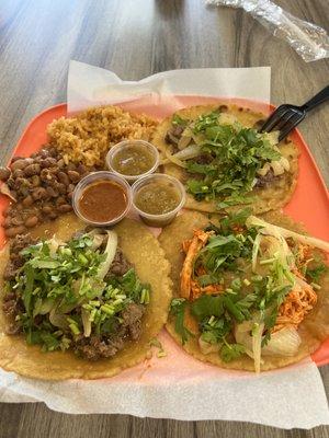 An order of 3 Crown Tacos - shredded beef, shredded chicken and asada