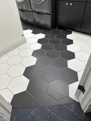 Hexagonal tile floor